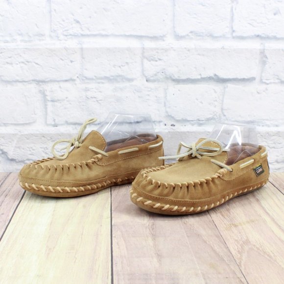 LL BEAN Brown Wicked Good Original Camp Mocs Slippers Deerskin Lined 7 - Picture 2 of 9